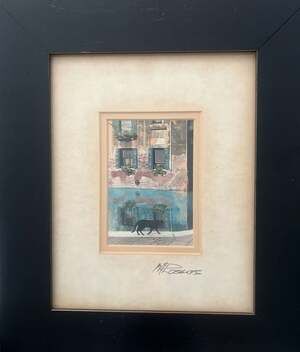 Martin Roberts "Cat on Canal" Framed Hand-Painted Print